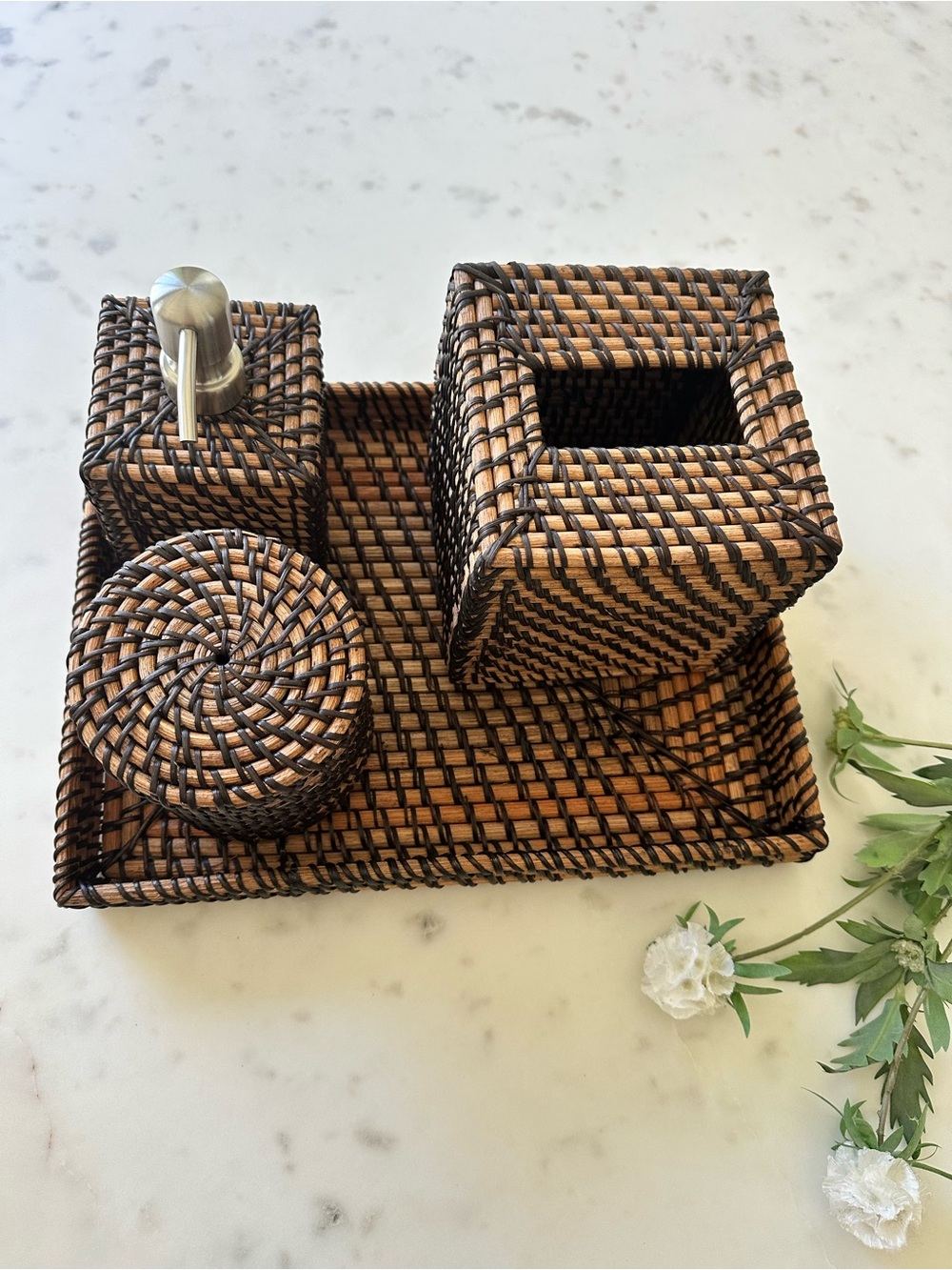 Woven Rattan Bath Set - Brown and Black